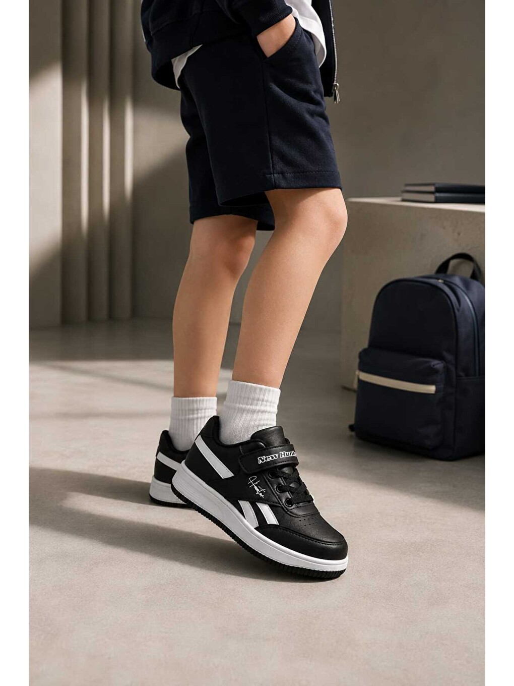 Siyah Çocuk Günlük Spor Ayakkabı Okul-günlük Cırt Cırtlı Rahat Sneaker Hafif Kaymaz Taban-3
