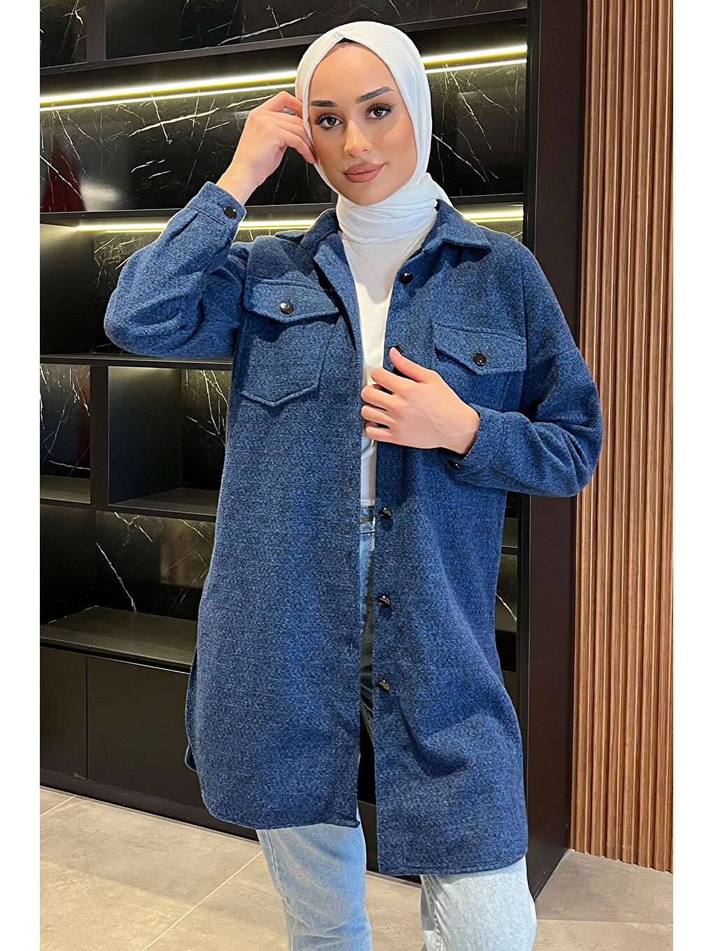 Lacivert Kaşe Uzun Tesettür Tunik