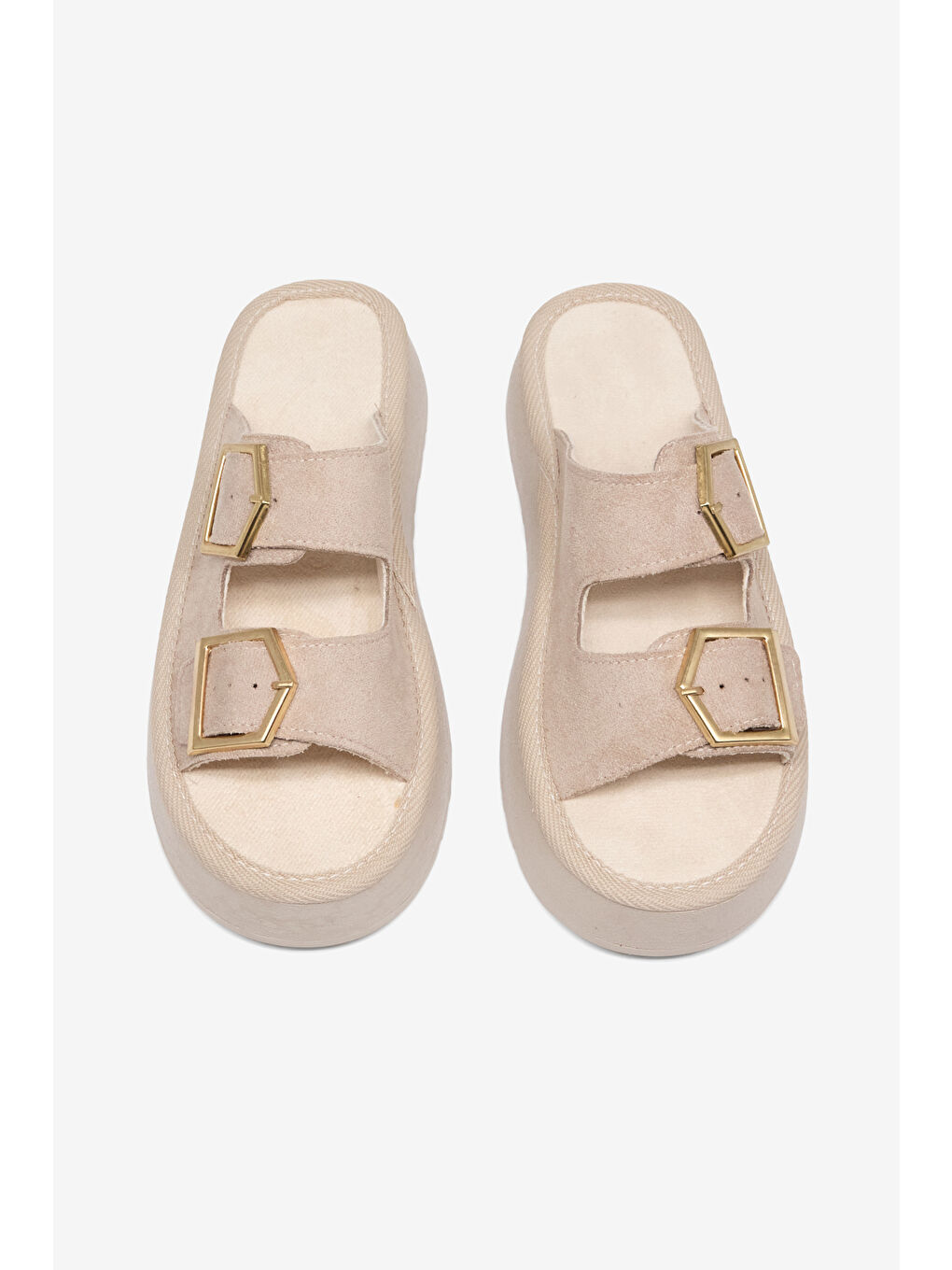 Kadın Bej Rahat Kalıp Yüksek Taban Tokalı Terlik-2