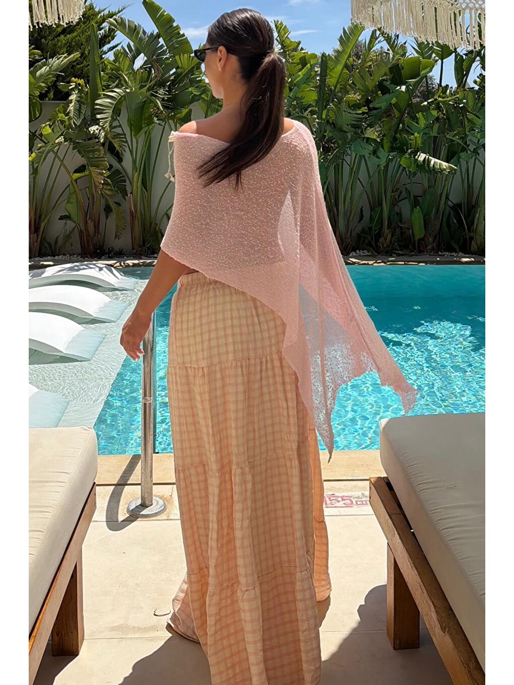 Pembe Pötikareli Maxi Kadın Etek Mg2858-1