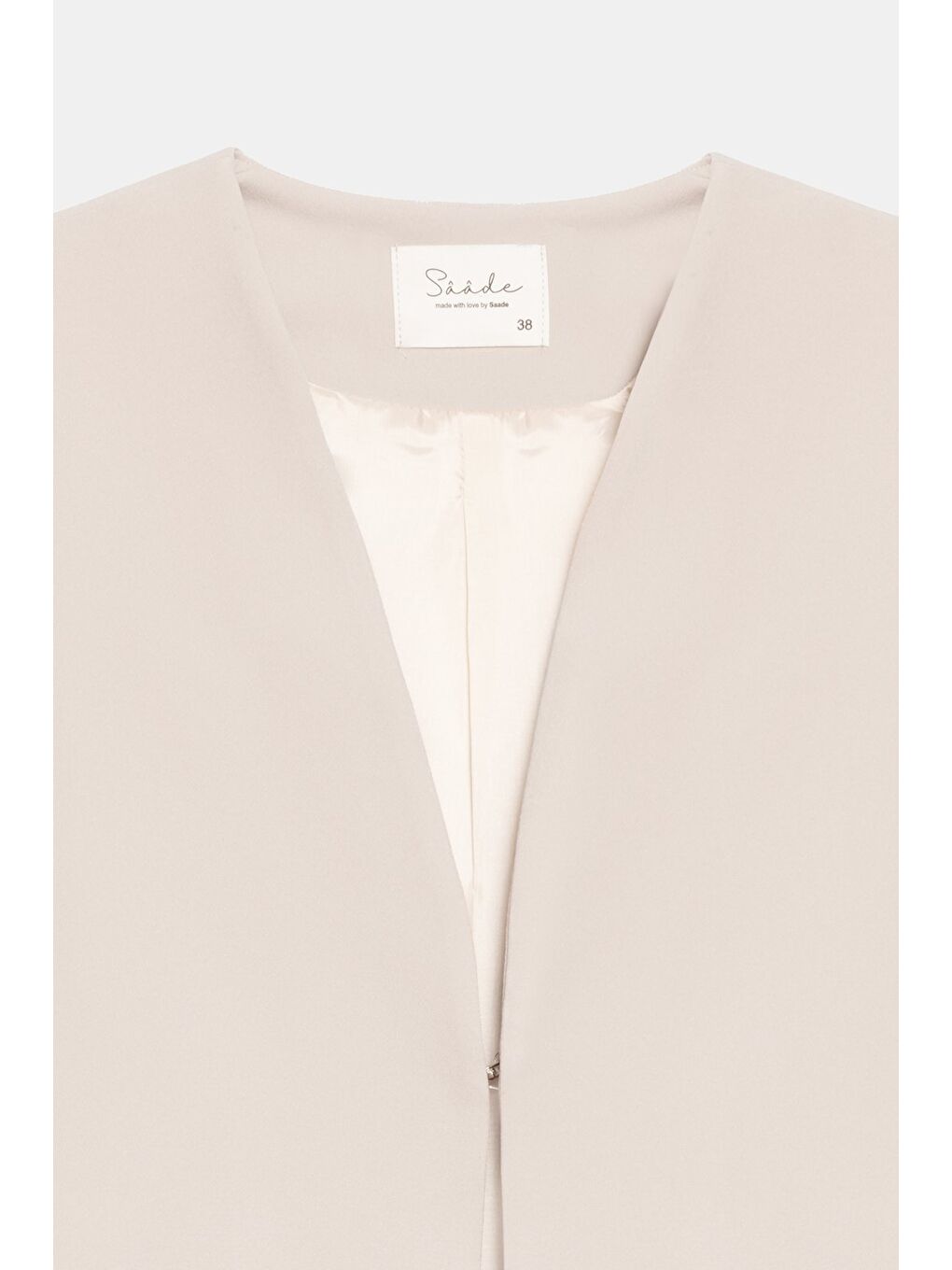 Bej Taş Kadın V Yaka Agraf Kapama Rahat Kesim Cepli Dokuma Uzun Yelek-2