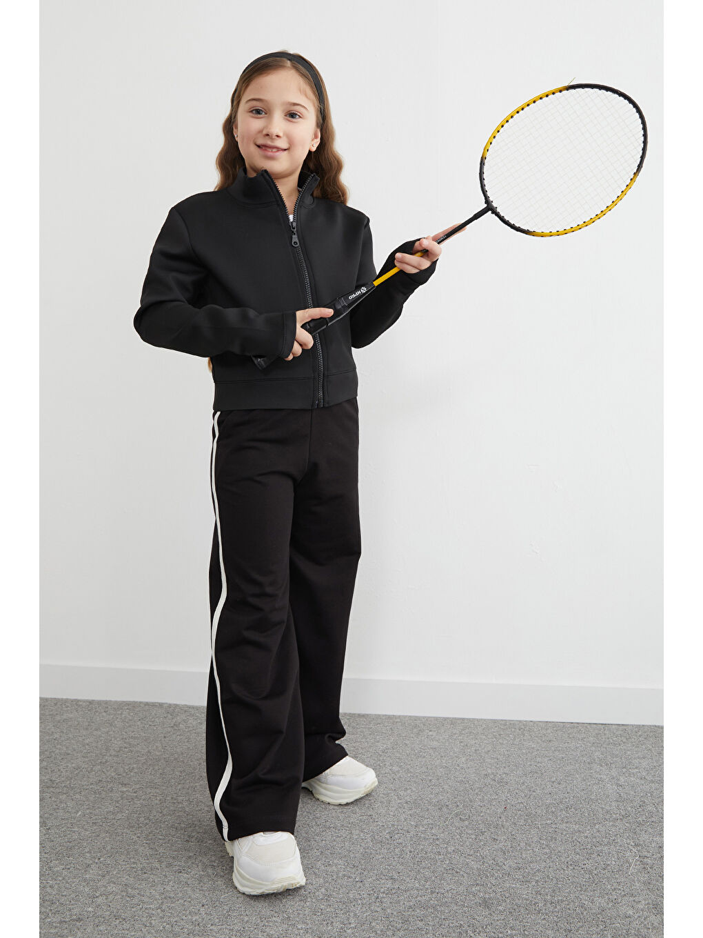 Siyah Fermuarlı Dalgıç Kumaş Kız Çocuk Sweatshirt-2