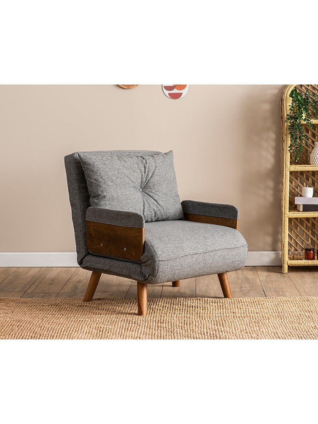 Cosmo Tekli Katlanır Yataklı Koltuk - Keten Açık Gri