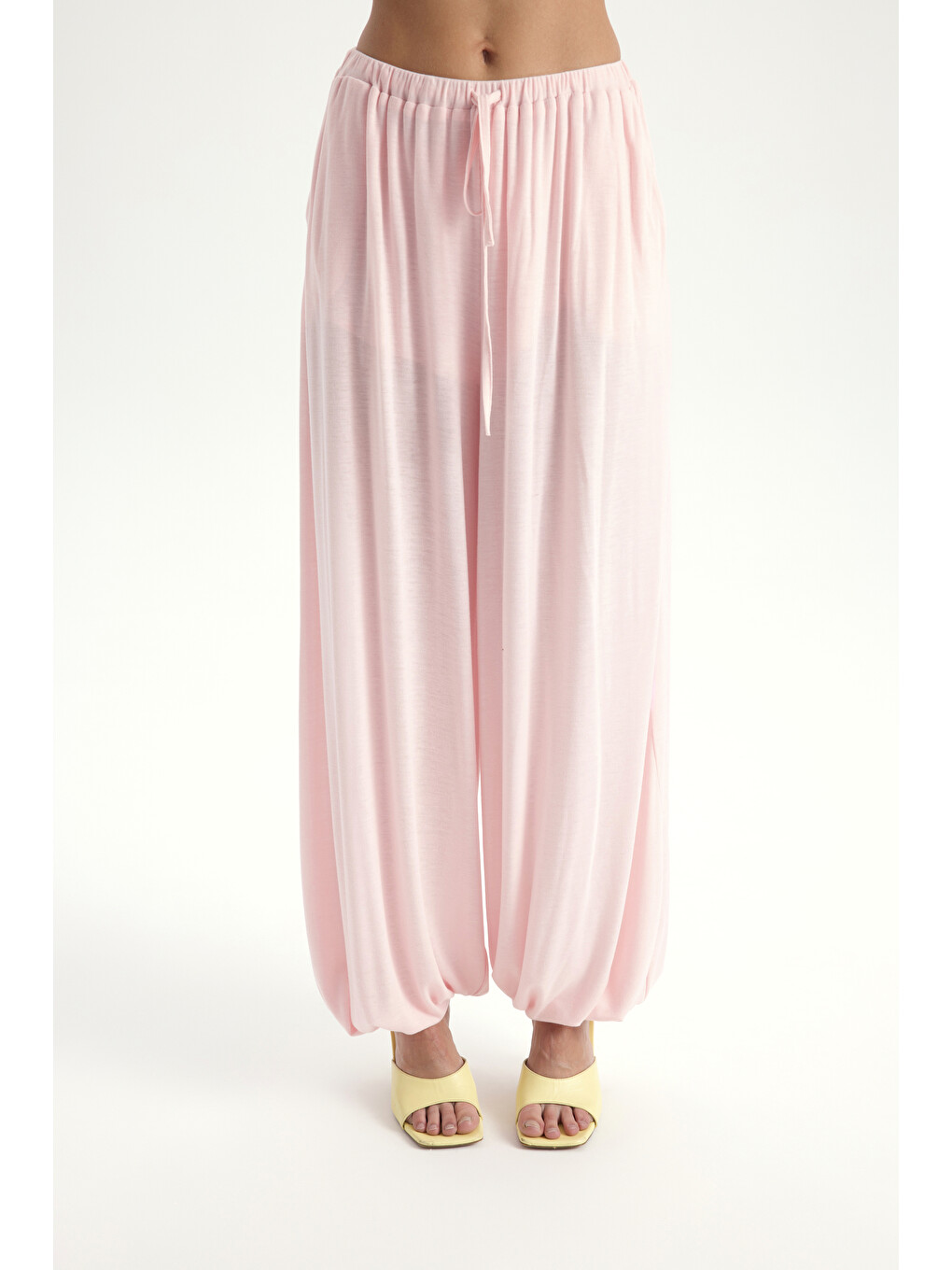 Vena Bağlamalı Pembe Crop Şalvar Pantolon Takım-3