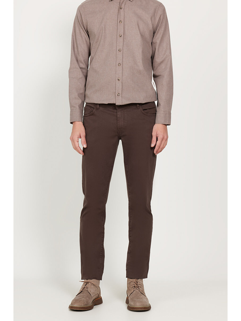 Erkek Kahverengi 360 Derece Her Yöne Esneyen Slim Fit Dar Kesim Pamuklu Rahat Pantolon