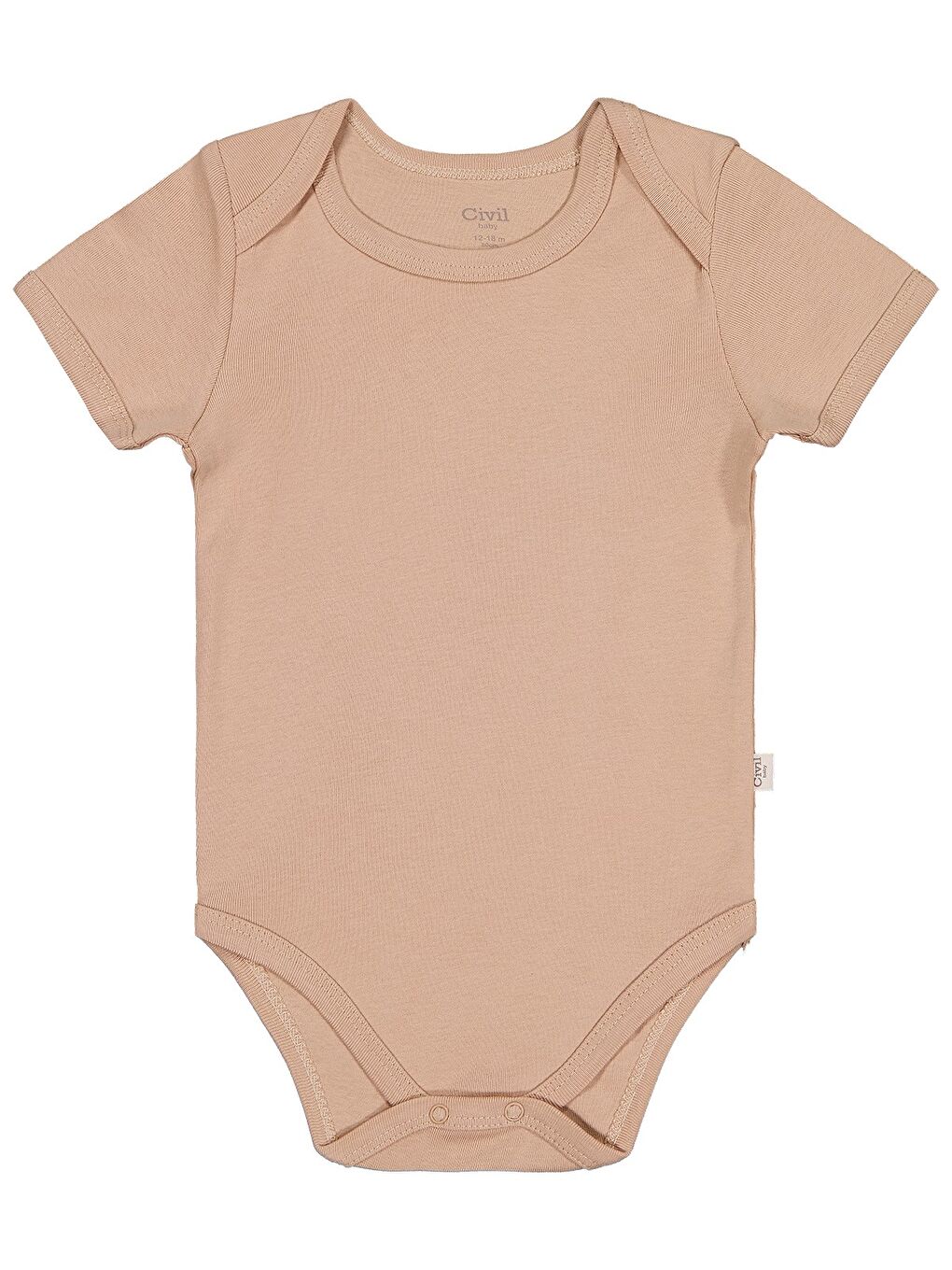 Baby Düz Renkli Kısa Kol 1-3 Yaş Çıtçıtlı Badi - Kahverengi
