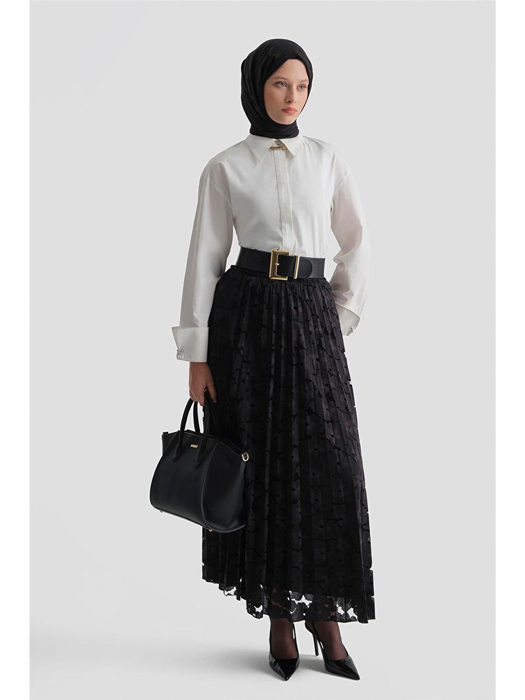 Dantelli Piliseli Etek Siyah-2