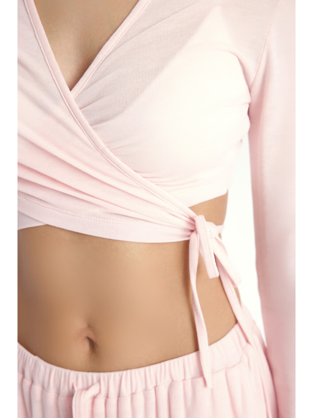 Vena Bağlamalı Pembe Crop Şalvar Pantolon Takım-6