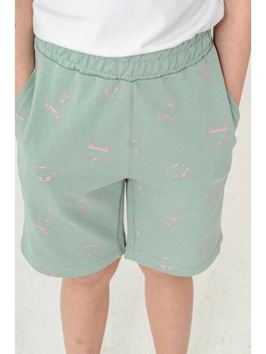 Yeşil Tüm Alan Kedi Baskılı Erkek Çocuk Şort-7