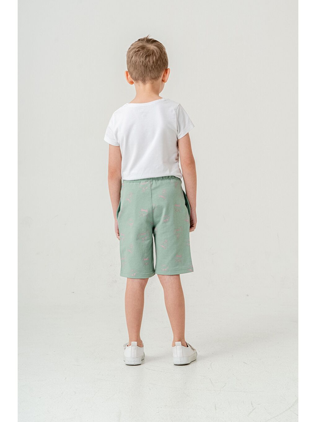 Yeşil Tüm Alan Kedi Baskılı Erkek Çocuk Şort-8