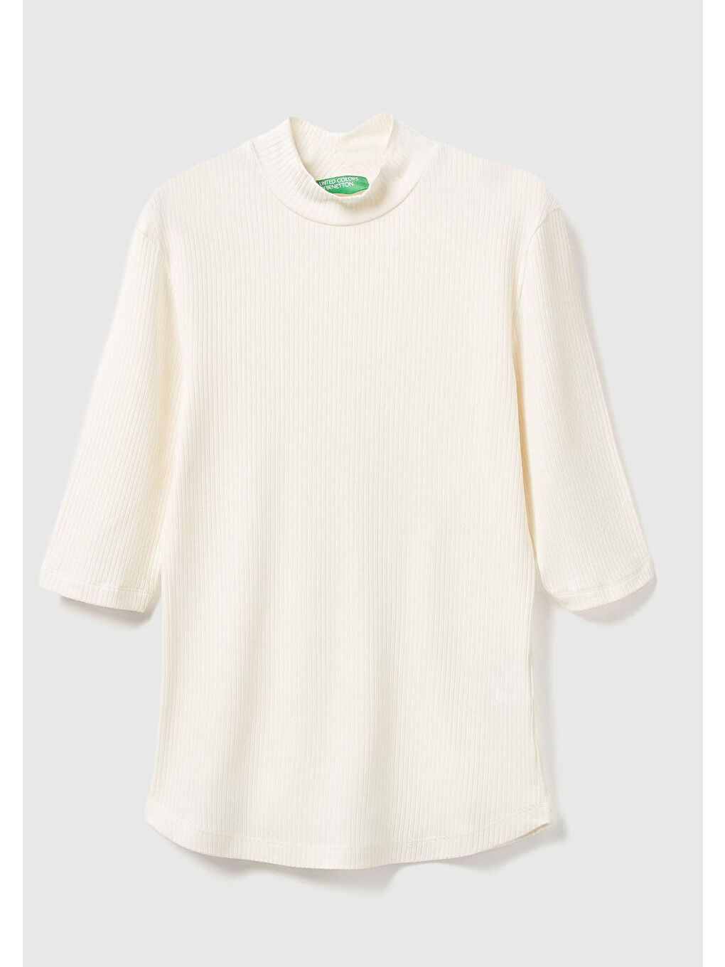 Ekru Kadın Krem Liyosel Karşımlı Yarım Kol Slim Fit Dik Yaka T-Shirt-1