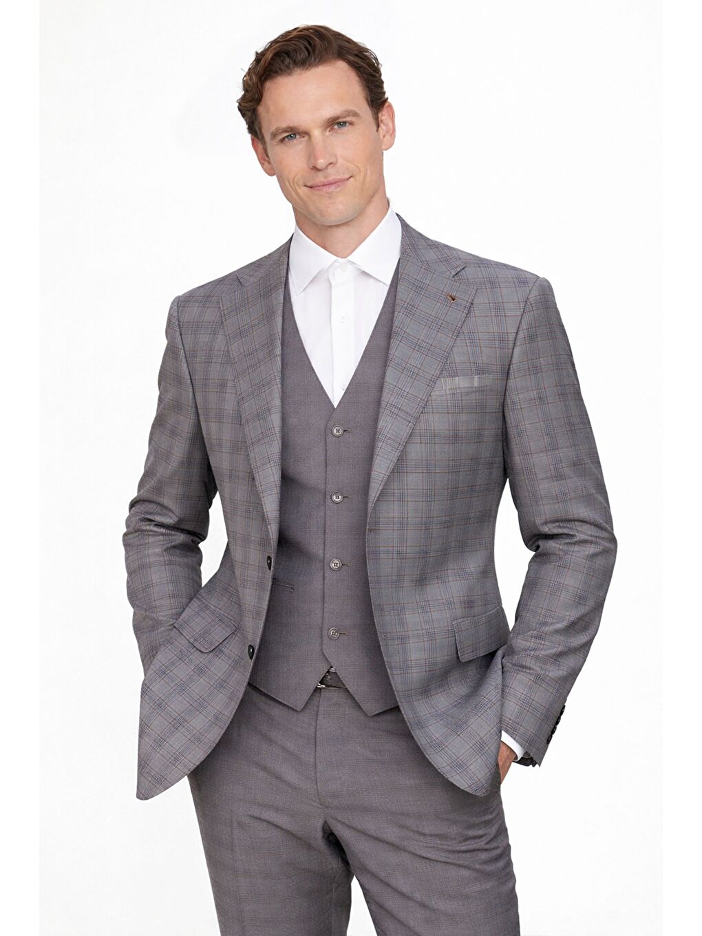 Gri-Kahve Combined Vest Suit-1