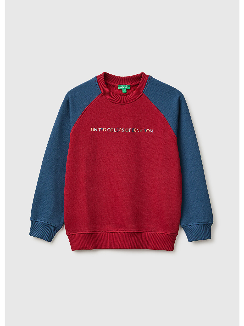 Erkek Çocuk Kırmızı Önü İşlemeli Ribanalı Reglan Kollu Bisiklet Yaka Sweatshirt
