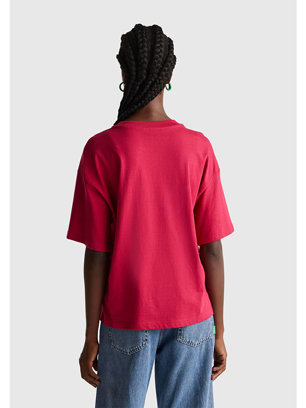 Kadın Fuşya %100 Pamuk Önü Yazı Baskılı Bisiklet Yaka T-Shirt-2