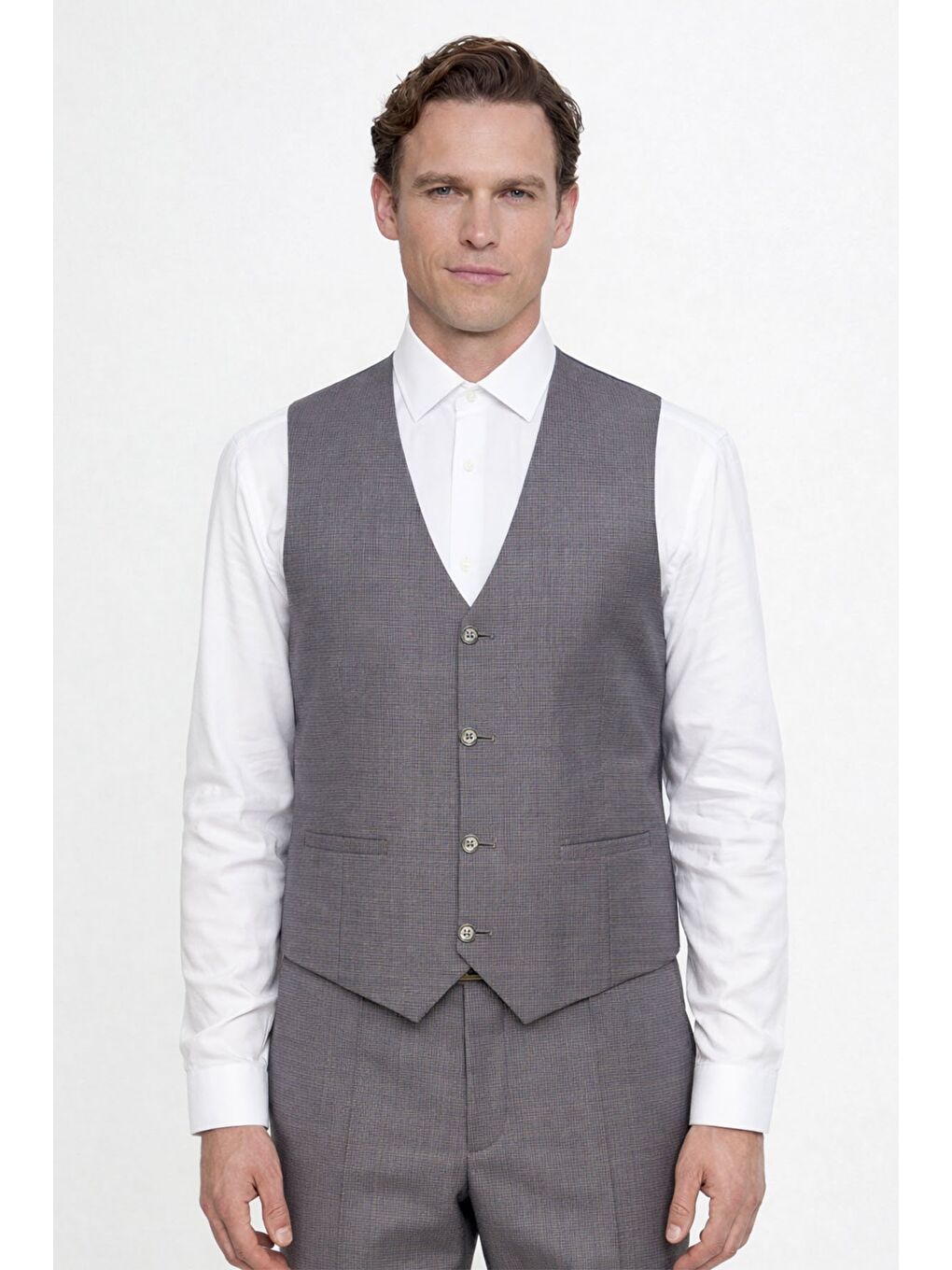 Gri-Kahve Combined Vest Suit-2