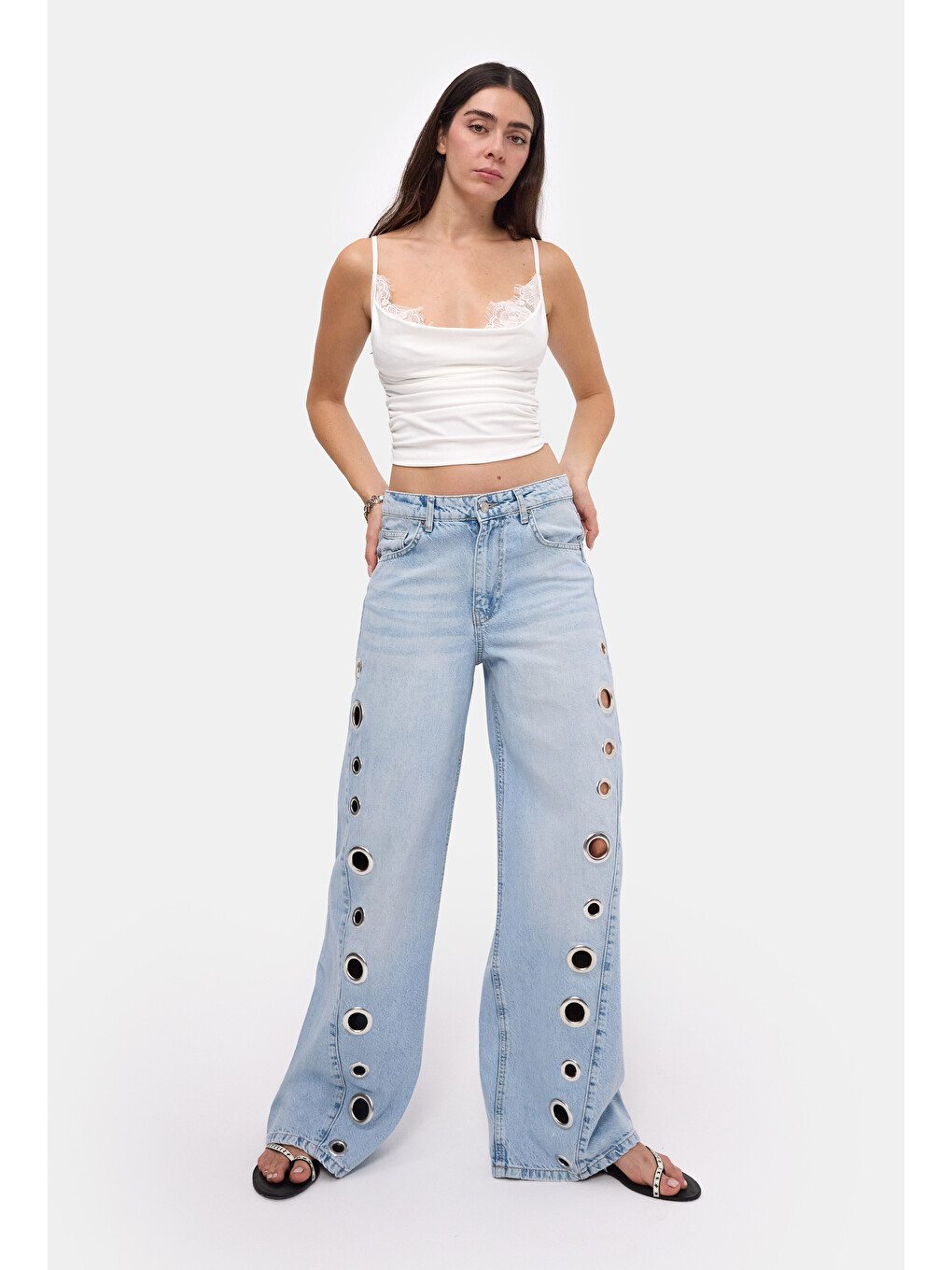 Mavi Kadın Ice 4s6-3 Palazzo Fit Kuş Gözü Detaylı Tasarım Denim Jean