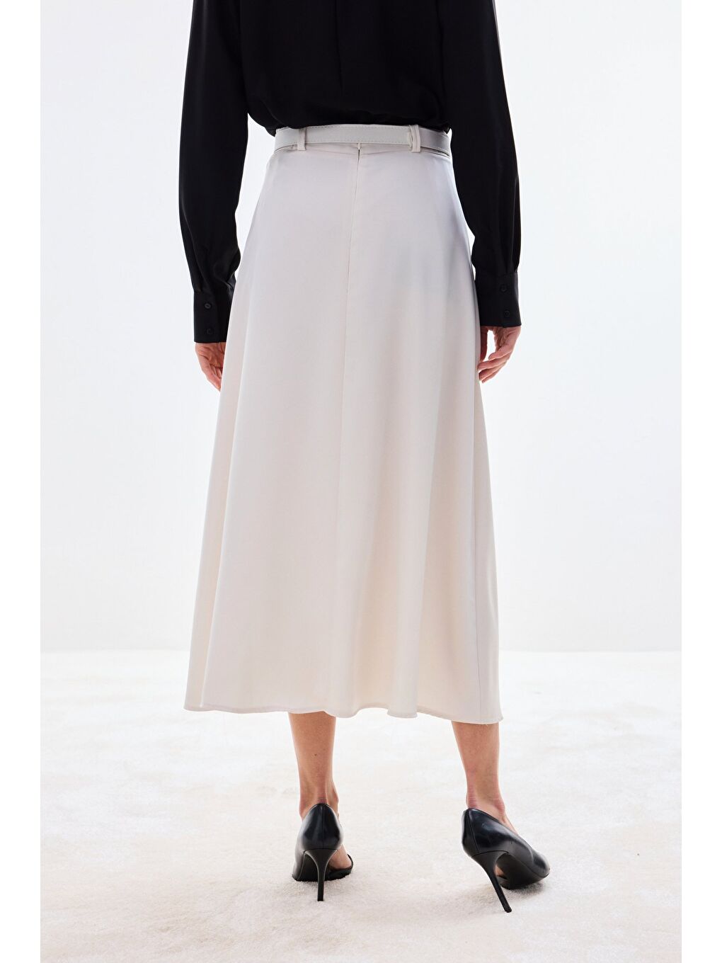 Bej Kemerli Saten Etek - Taş-5