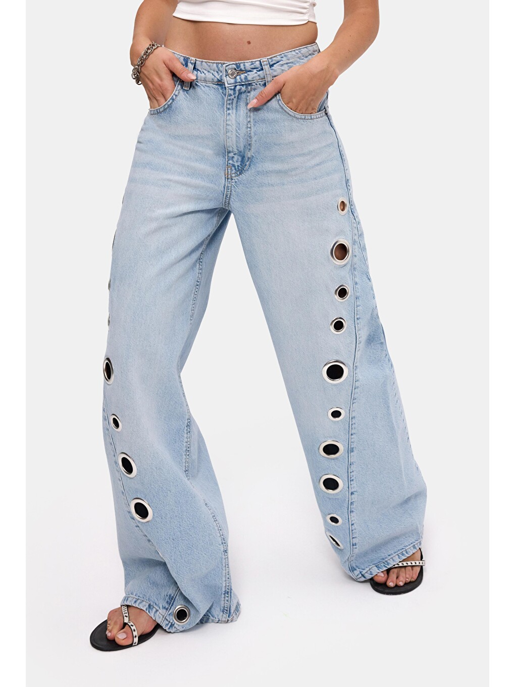 Mavi Kadın Ice 4s6-3 Palazzo Fit Kuş Gözü Detaylı Tasarım Denim Jean-1