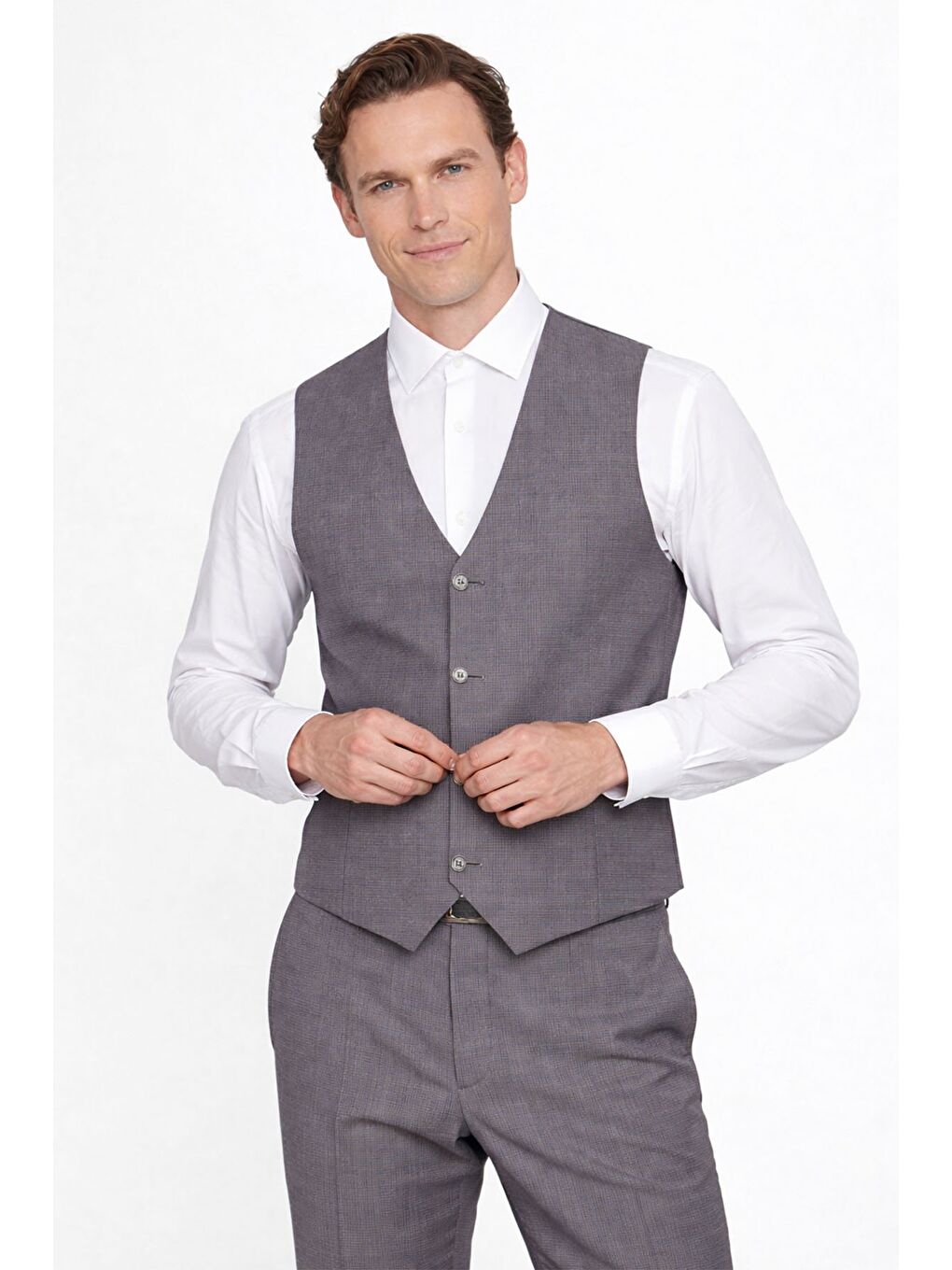 Gri-Kahve Combined Vest Suit-3