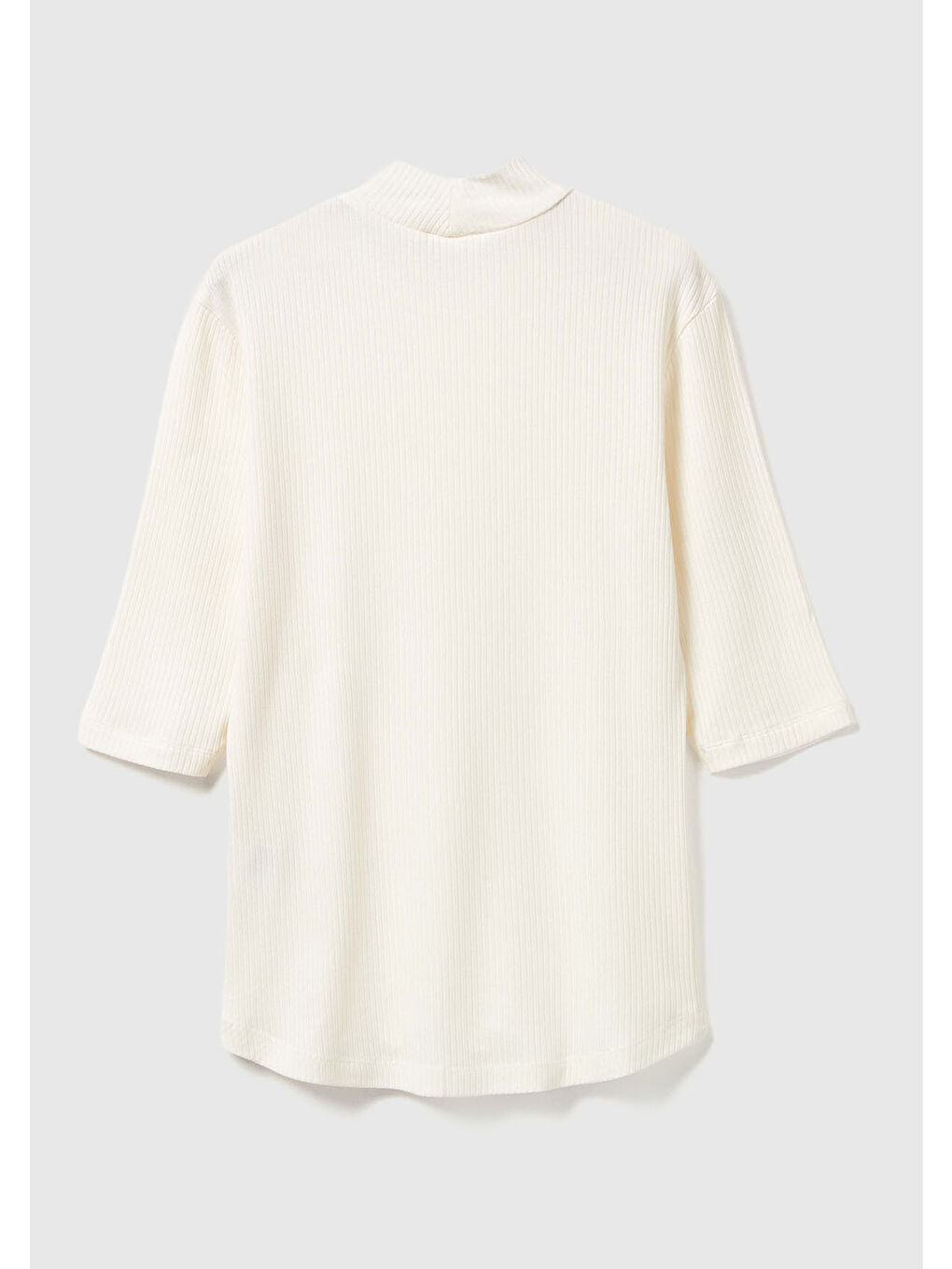 Ekru Kadın Krem Liyosel Karşımlı Yarım Kol Slim Fit Dik Yaka T-Shirt-3