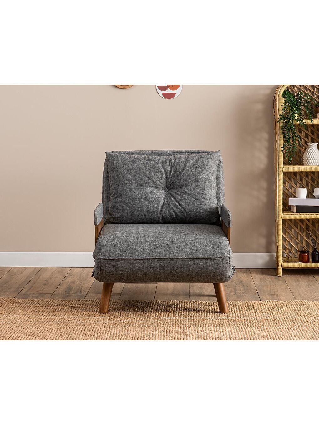 Cosmo Tekli Katlanır Yataklı Koltuk - Keten Açık Gri-2