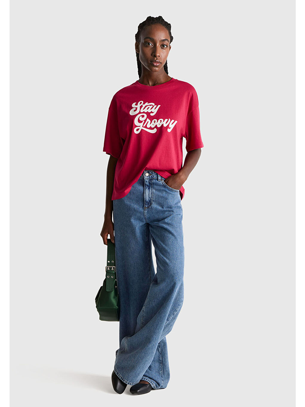 Kadın Fuşya %100 Pamuk Önü Yazı Baskılı Bisiklet Yaka T-Shirt-4