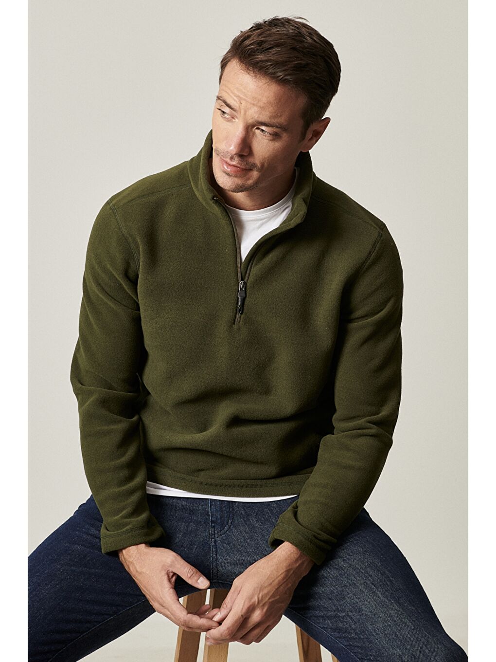 Siyah Erkek SIYAH-HAKI-LACI 3'lü Paket Standart Fit Bato Yaka Soğuk Geçirmez Sweatshirt Polar-1