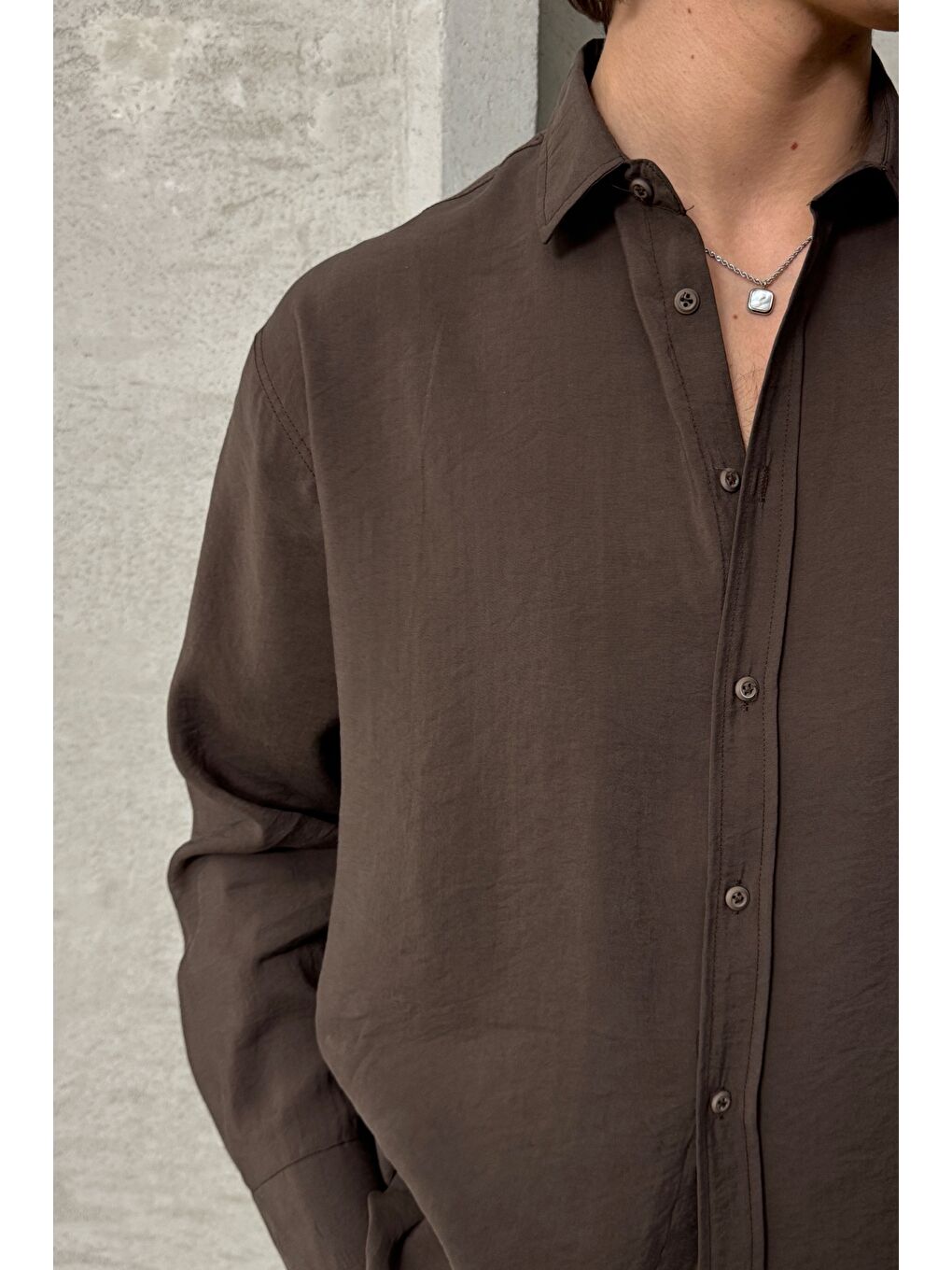 Kahverengi Erkek Oversize Modal Gömlek-3