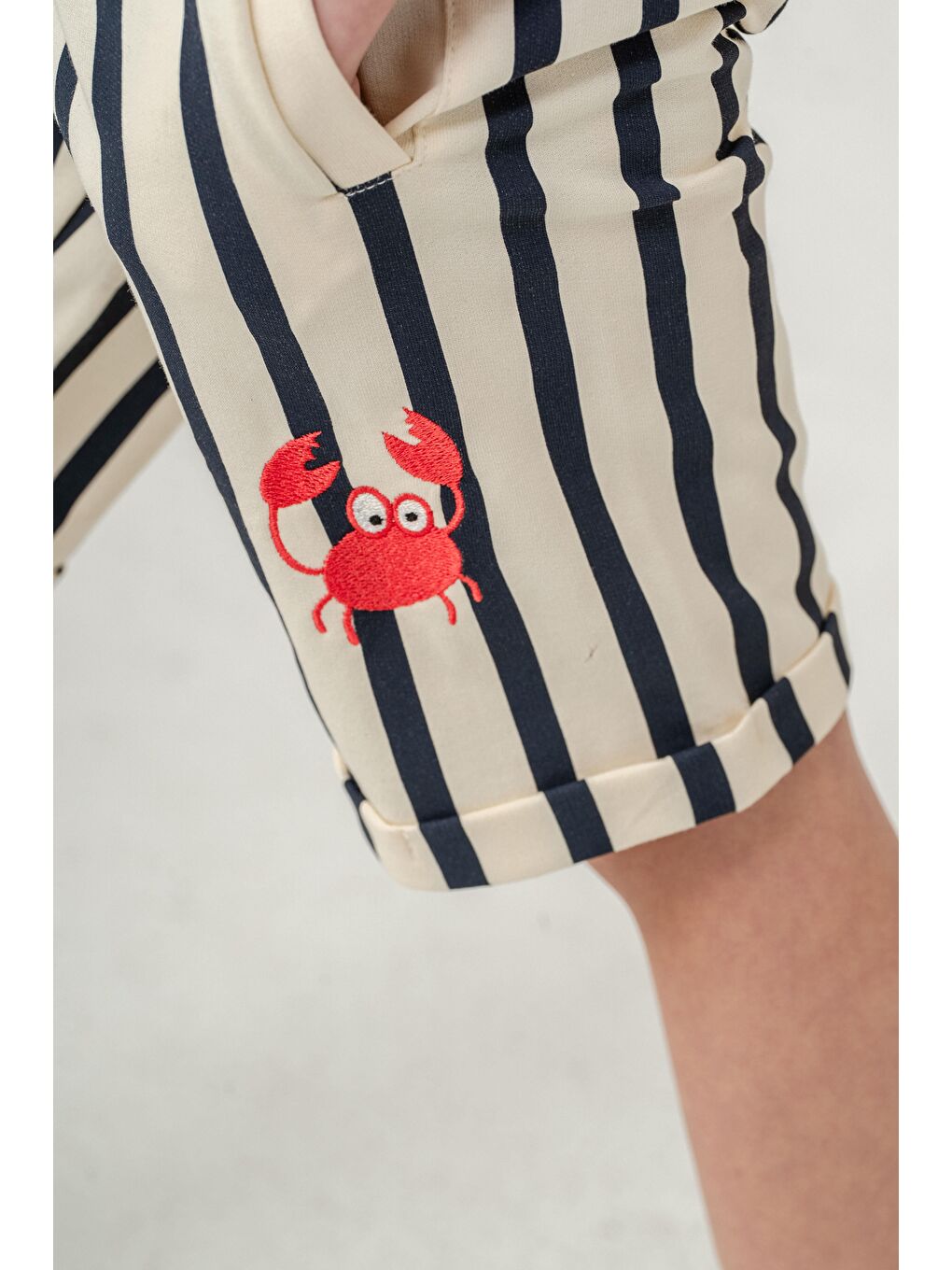 Lacivert Tüm Alan Çizgili Yengeç Baskılı Erkek Çocuk Şort-6