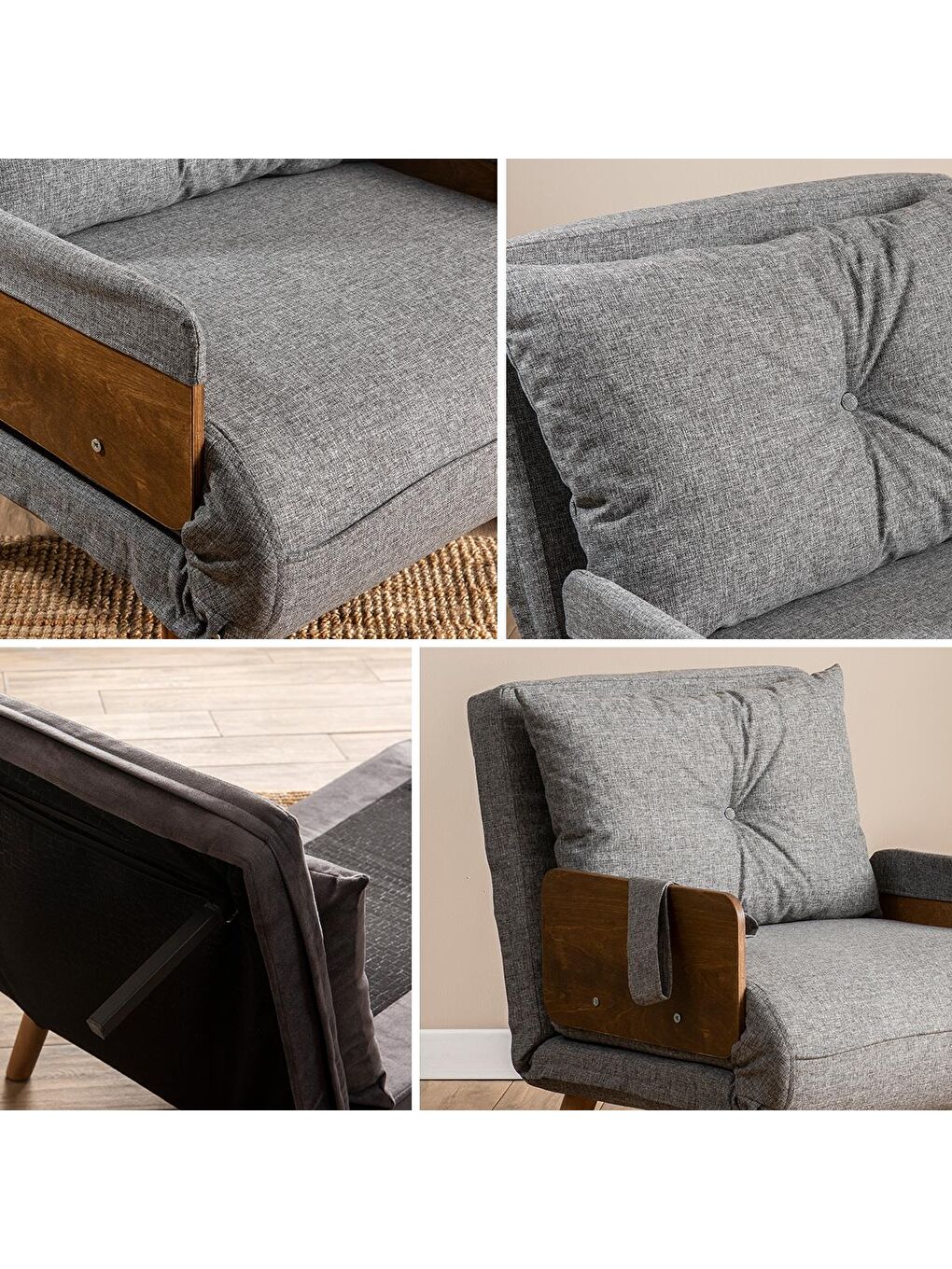 Cosmo Tekli Katlanır Yataklı Koltuk - Keten Açık Gri-4