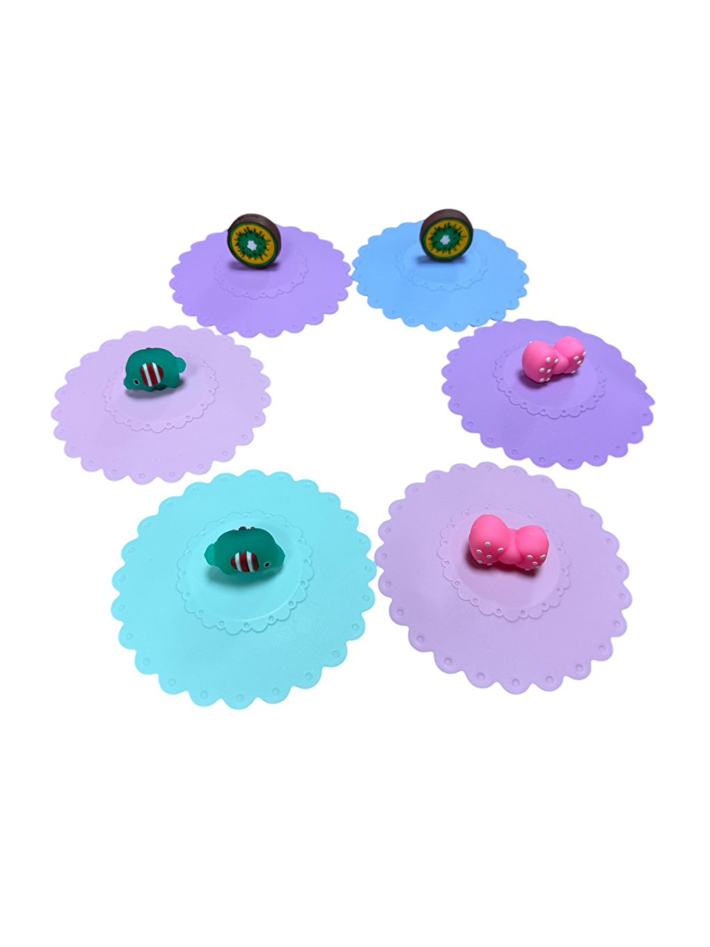 Karışık 6'lı Silikon Meyve Bitki Hayvan Figürlü Kupa-Bardak Kapağı Seti-Toz Geçirmez Bardak Kapağı Kupa-1