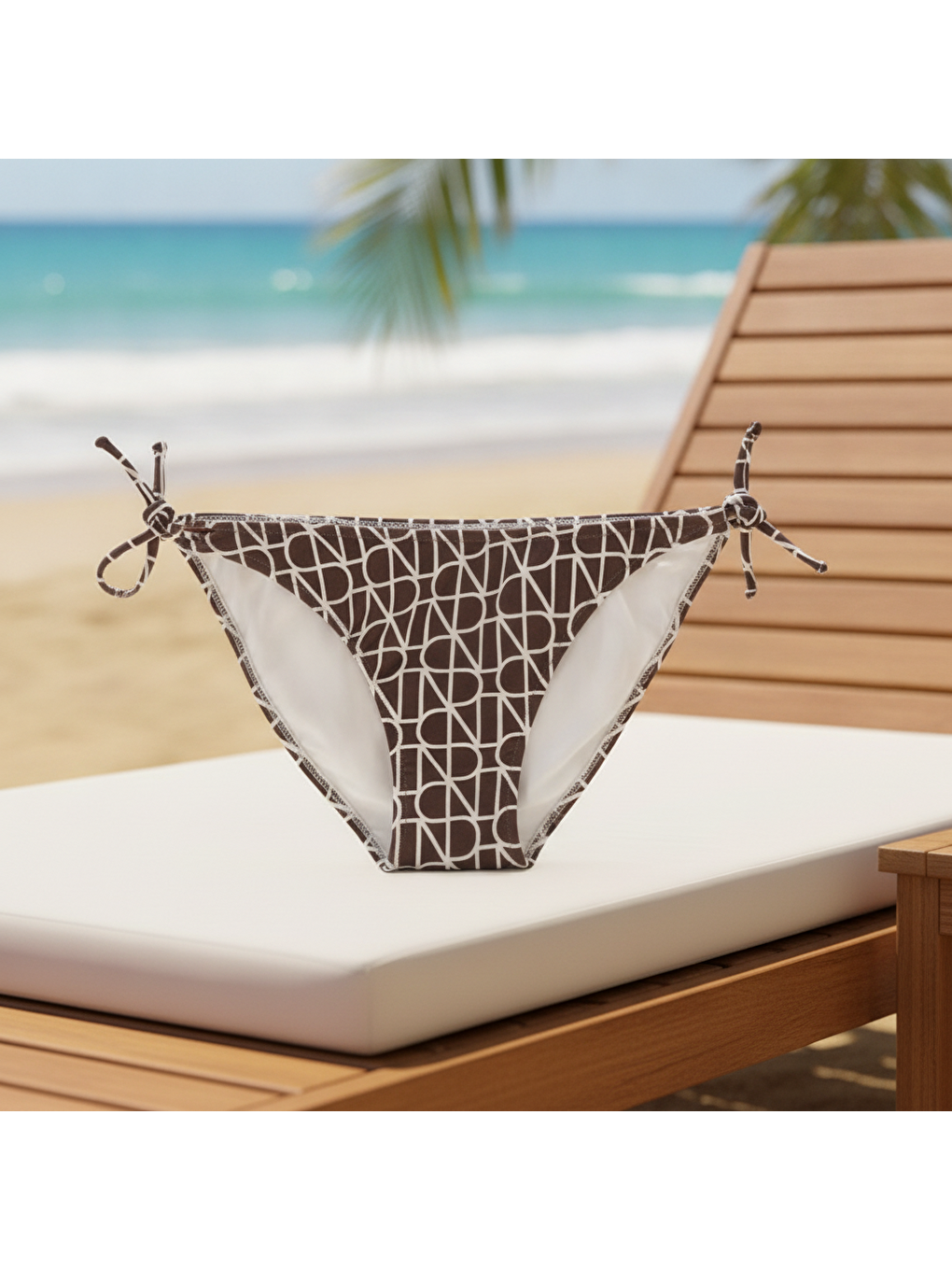 Karışık Kadın Plaj Giyim Kahverengi Desenli İpli Bikini Alt Bb2582