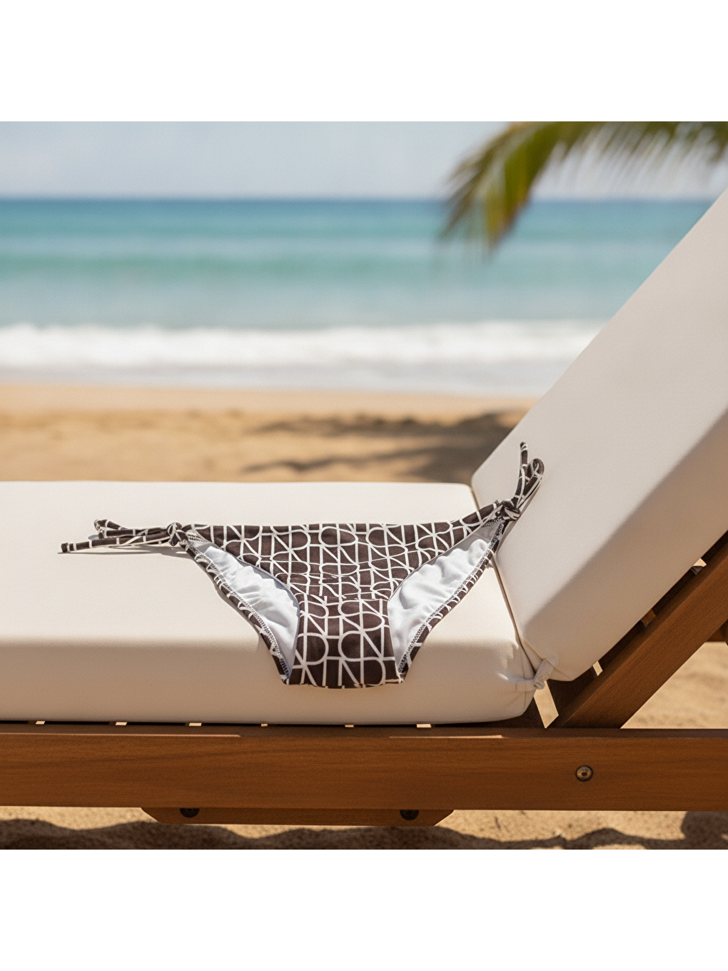 Karışık Kadın Plaj Giyim Kahverengi Desenli İpli Bikini Alt Bb2582-1
