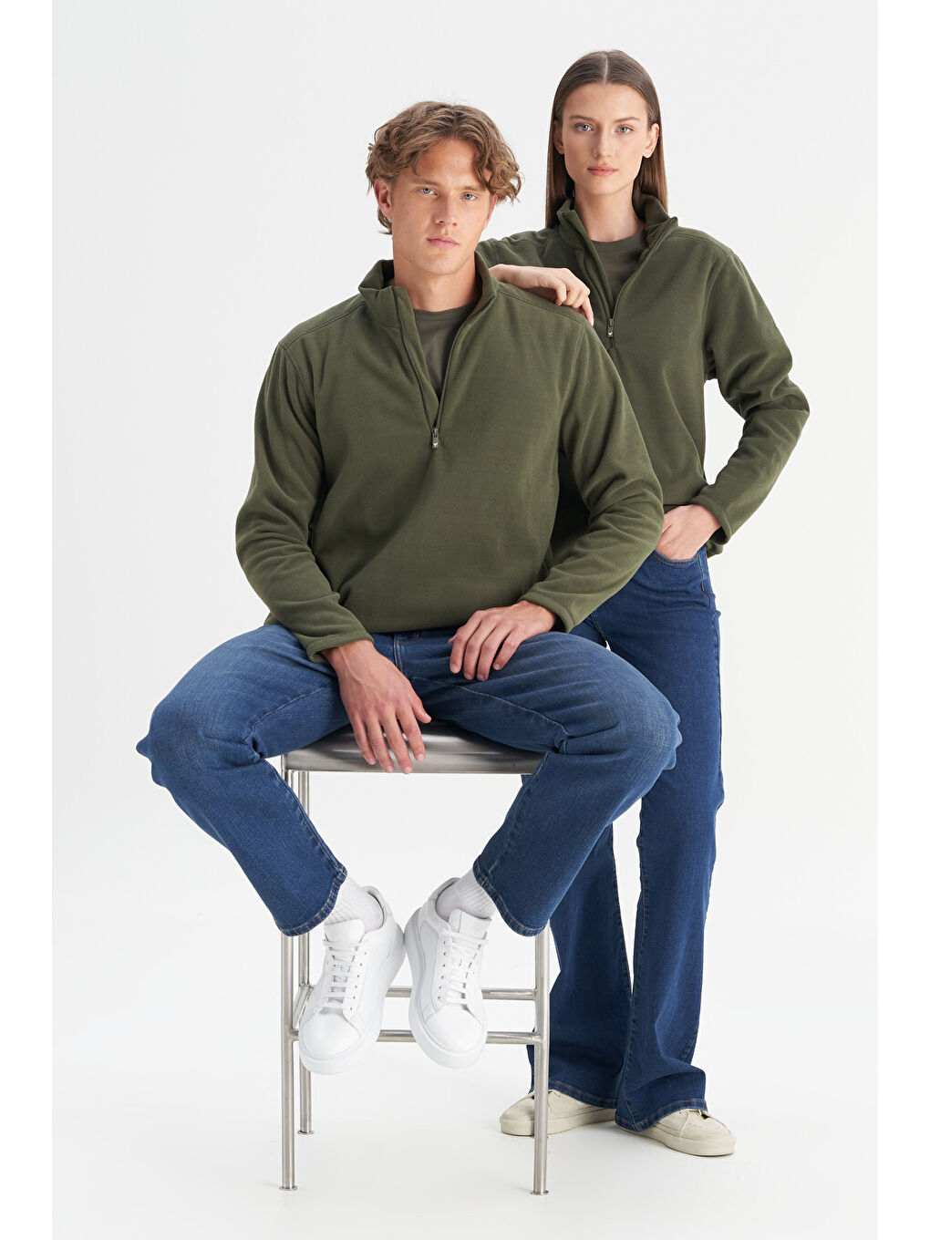 Siyah Erkek SIYAH-HAKI-LACI 3'lü Paket Standart Fit Bato Yaka Soğuk Geçirmez Sweatshirt Polar-4