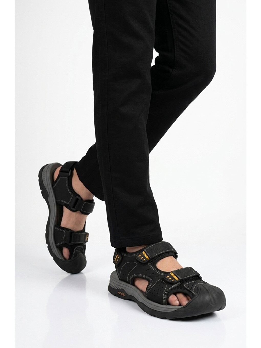 Erkek Outdoor Trekking Sandalet Kapalı Burun Cırtlı Günlük Yürüyüş Siyah E337 M-1
