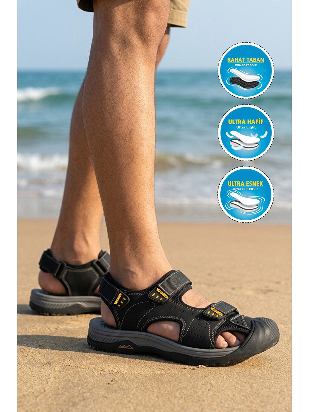 Erkek Outdoor Trekking Sandalet Kapalı Burun Cırtlı Günlük Yürüyüş Siyah E337 M-2