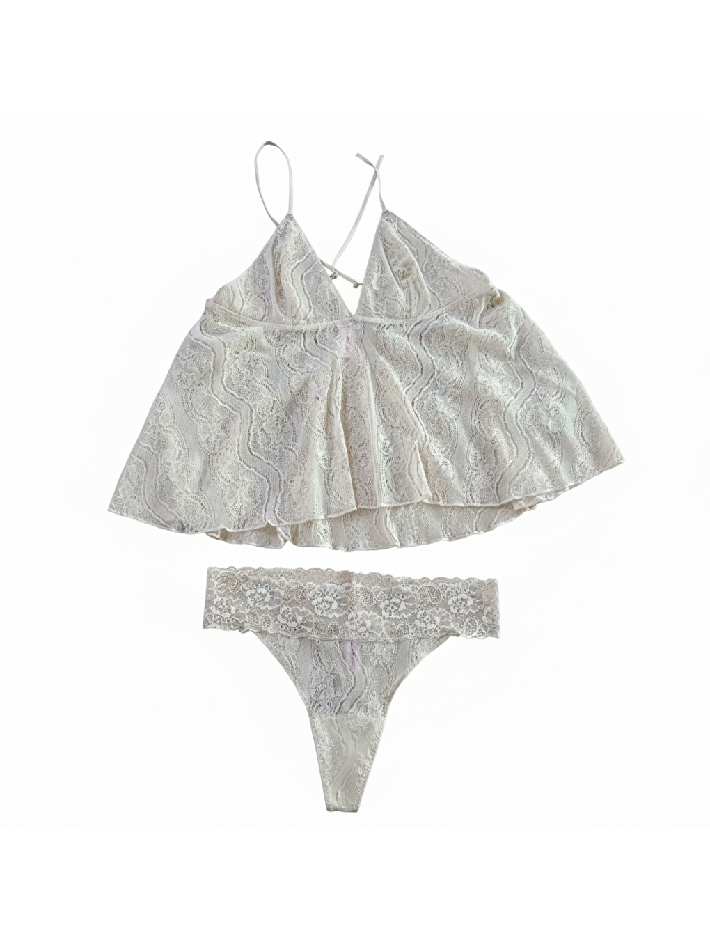 Siyah Kadın Çapraz Askı Detaylı Dantel Baybdoll  String 2 Li Set Bb2053