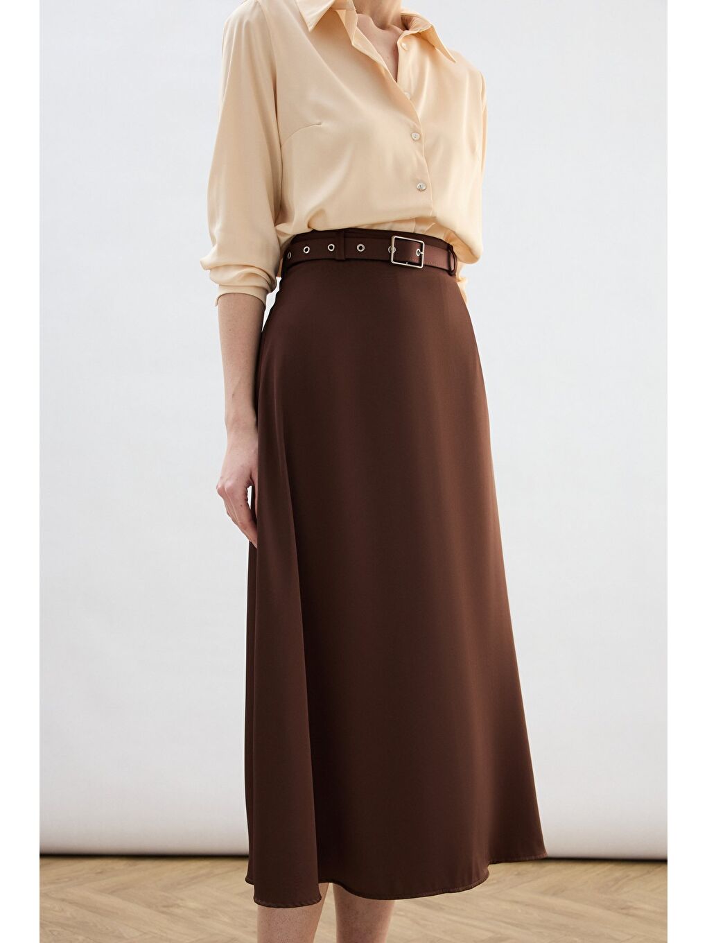 Kahverengi Kemerli Saten Etek - Kahve-3