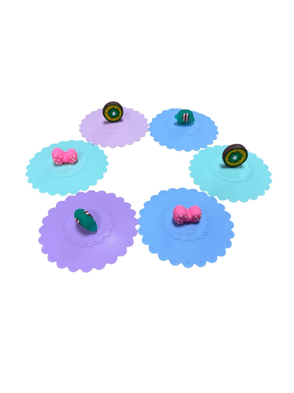 Karışık 6'lı Silikon Meyve Bitki Hayvan Figürlü Kupa-Bardak Kapağı Seti-Toz Geçirmez Bardak Kapağı Kupa-2