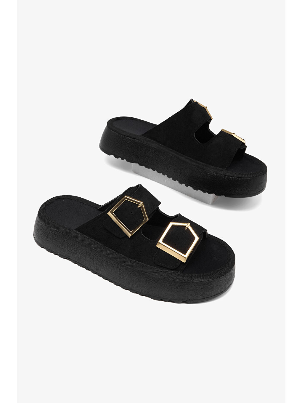 Kadın Siyah Rahat Kalıp Yüksek Taban Tokalı Terlik-2