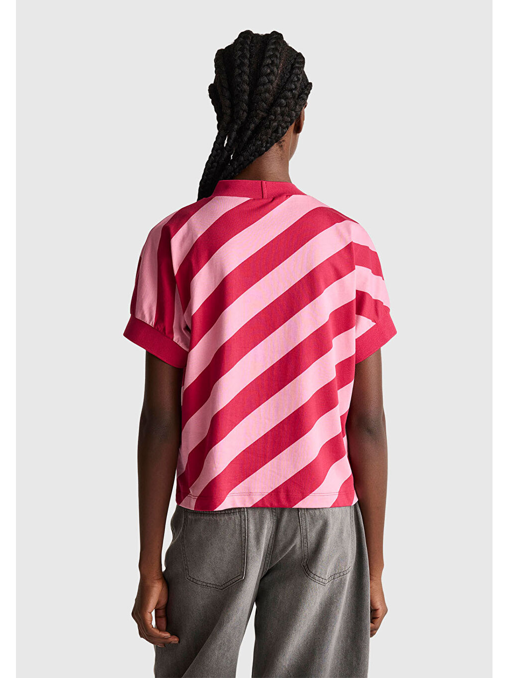 Kadın Fuşya %100 Pamuk Çift Renk Bloklu T-Shirt-2