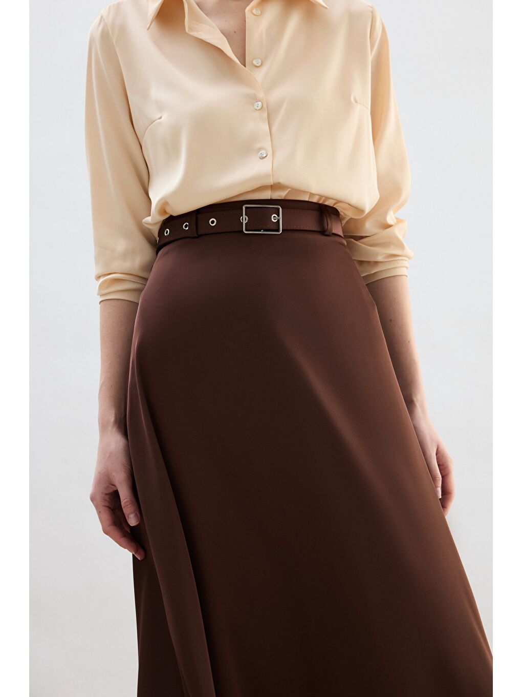 Kahverengi Kemerli Saten Etek - Kahve-4