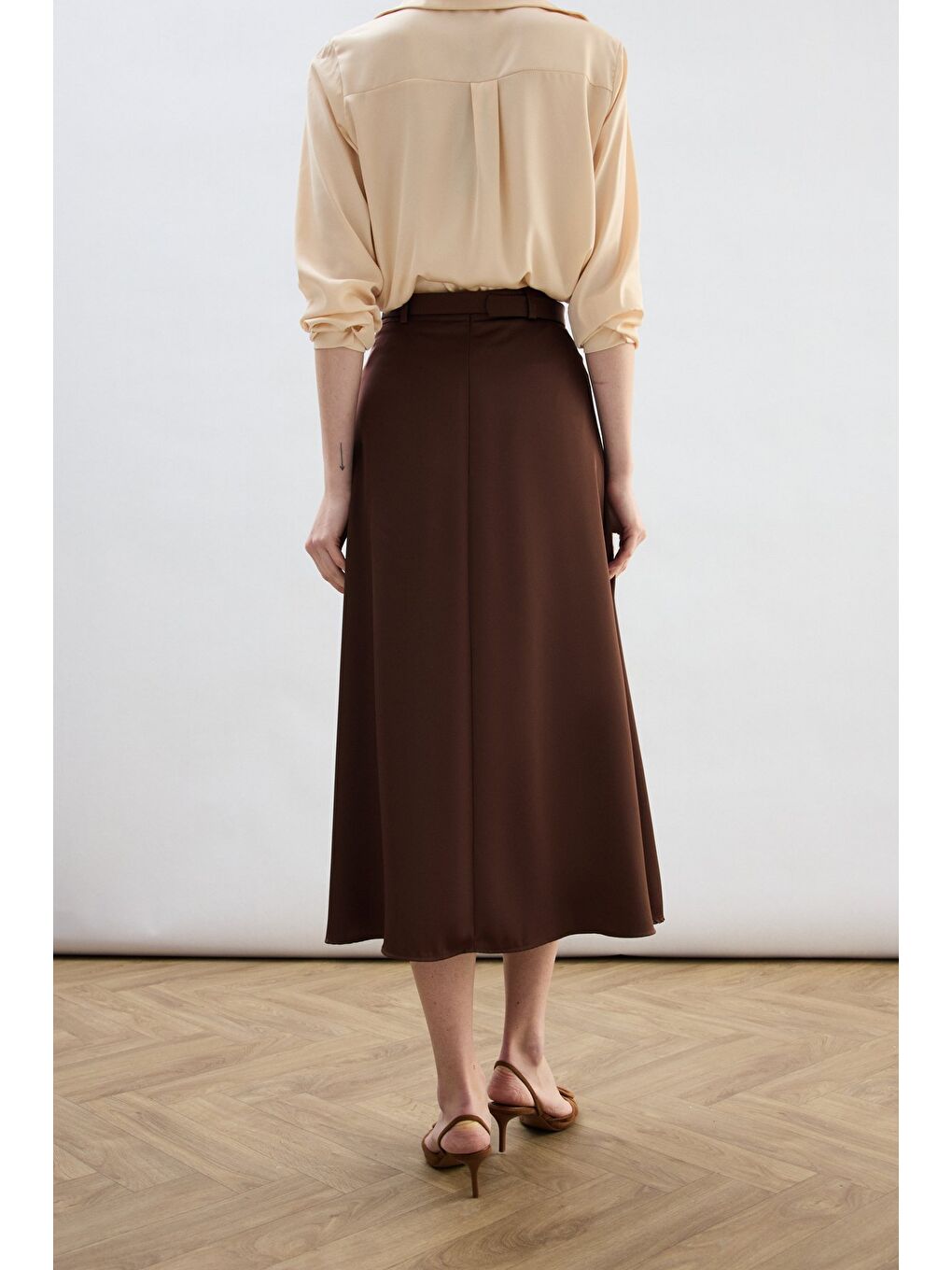 Kahverengi Kemerli Saten Etek - Kahve-5