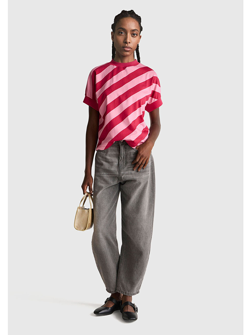 Kadın Fuşya %100 Pamuk Çift Renk Bloklu T-Shirt-4