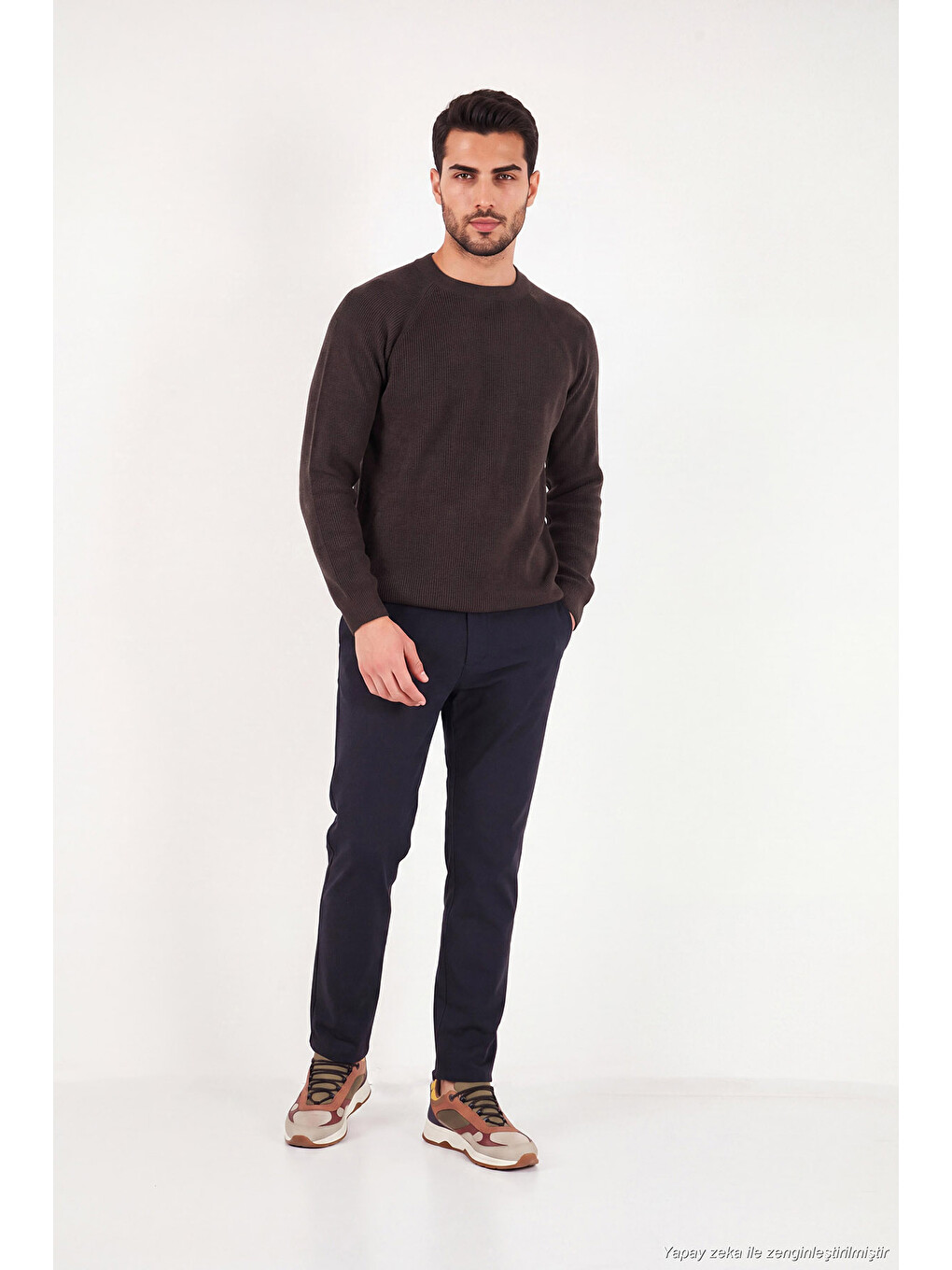 Kahverengi Pamuklu Regular Fit Bisiklet Yaka Kazak 7020263-1