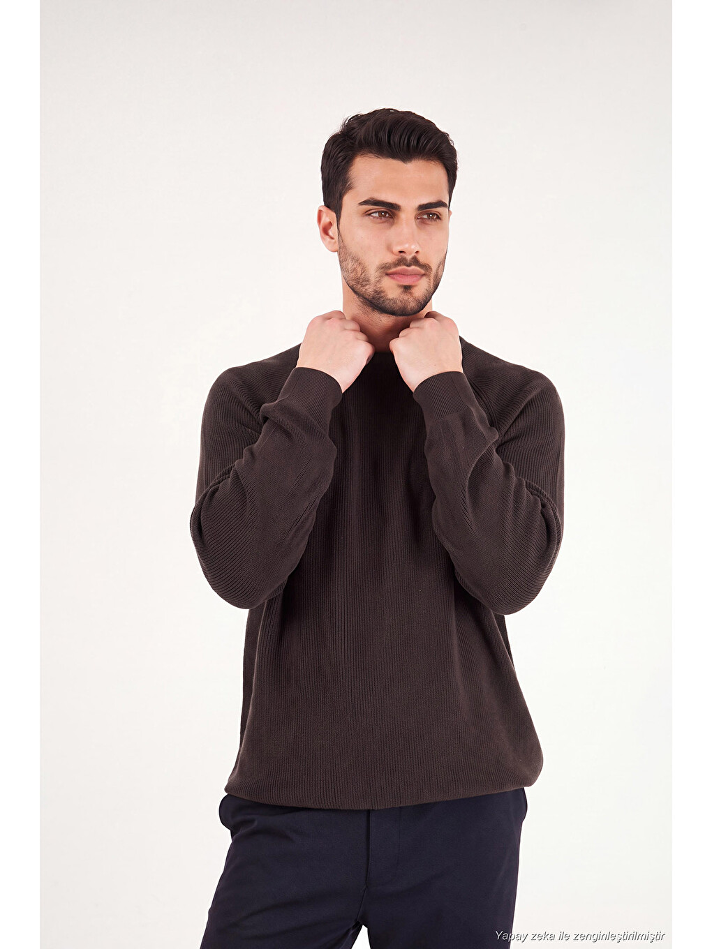 Kahverengi Pamuklu Regular Fit Bisiklet Yaka Kazak 7020263-2