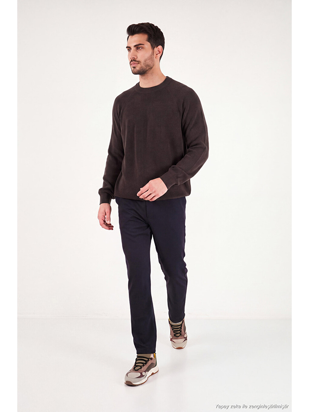 Kahverengi Pamuklu Regular Fit Bisiklet Yaka Kazak 7020263-3