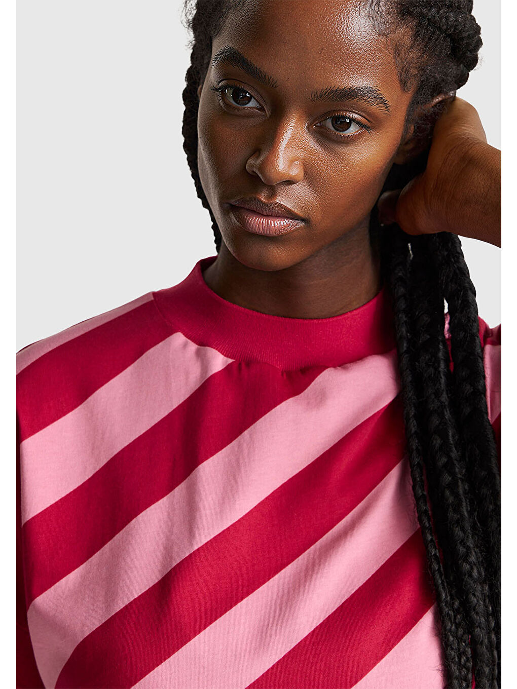 Kadın Fuşya %100 Pamuk Çift Renk Bloklu T-Shirt-5