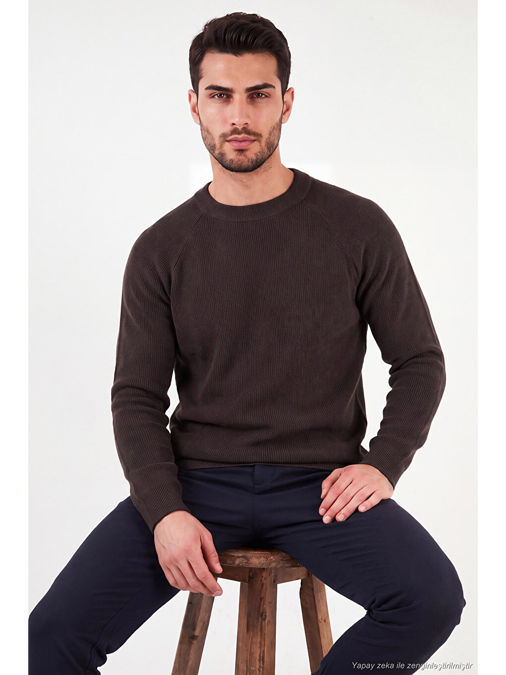 Kahverengi Pamuklu Regular Fit Bisiklet Yaka Kazak 7020263-4