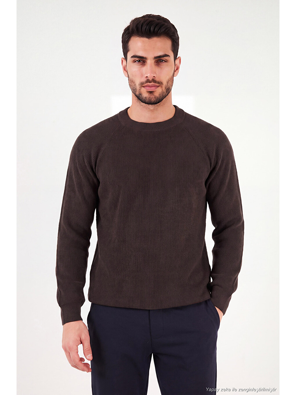 Kahverengi Pamuklu Regular Fit Bisiklet Yaka Kazak 7020263-5